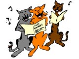 Cats holding song sheets and singing